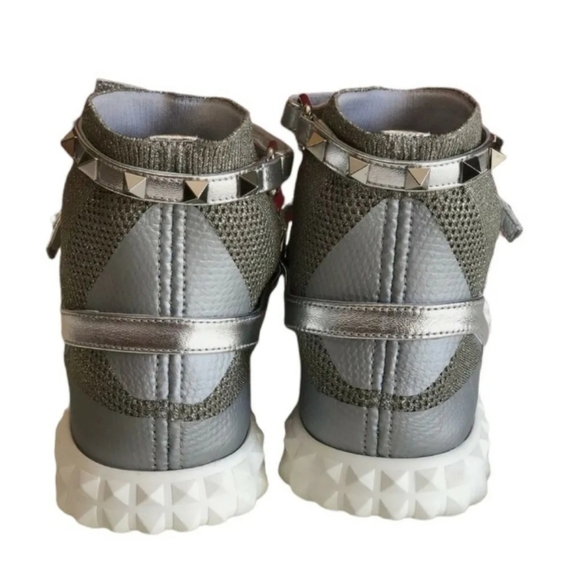 $995 Valentino GARAVANI Silver Rockstud Knit Sneakers SZ IT 40/ US 10 NIB - Picture 6 of 12
